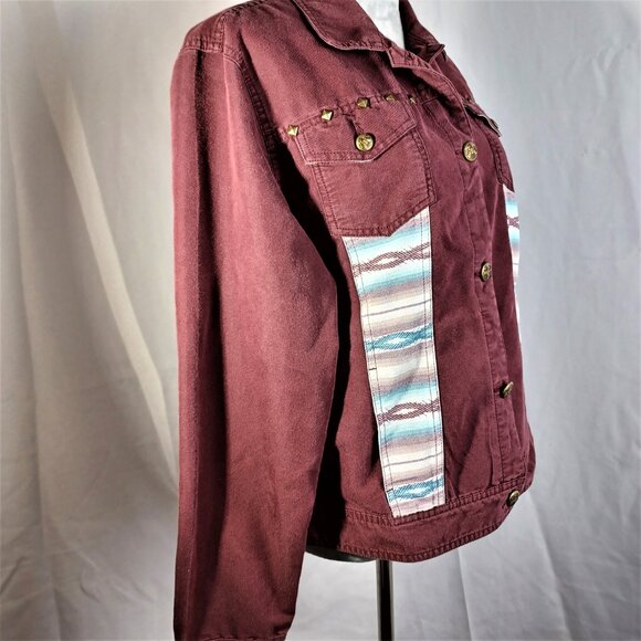 Ariat Maroon Denim Jacket Southwest Button Front Size XL - Picture 4 of 6